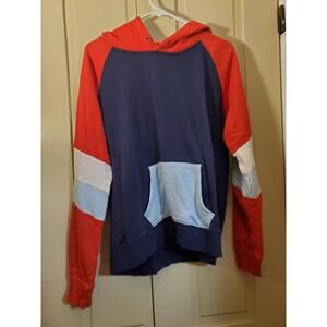 ZINE W LS colorblock Hooded Sweatshirt L Red WHT Blu